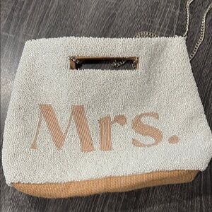 Mrs. White and Tan Beaded Clutch